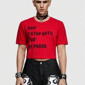 Grunge Punk Men's Slogan Printed Cropped T-Shirt