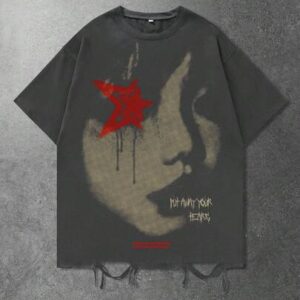 Grunge Punk Men's Street Fashion Graphic Print Distressed Short Sleeve T-Shirt