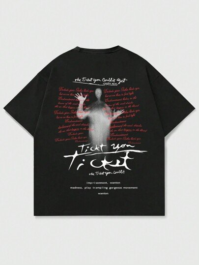 Grunge Punk Spring/Summer Casual Graphic Men'S Blurred Portrait Graphic Print Short Sleeve T-Shirt, High Street Vintage