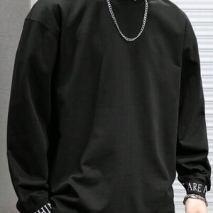 Guys Letter Graphic Mock Neck Drop Shoulder Tee