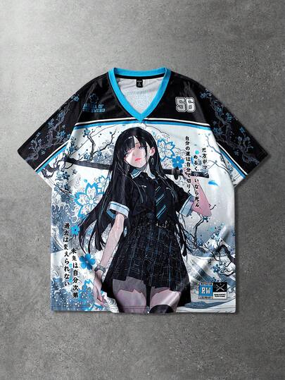 Men's Anime Print Short Sleeve T-Shirt, Suitable For Spring/Summer