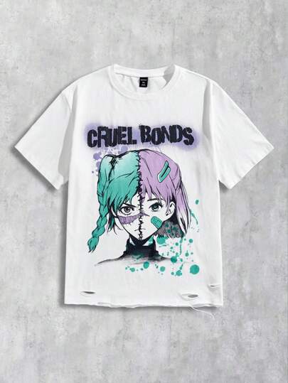 Men's Anime Short Sleeve T-Shirt, Simple Fashion Casual Everyday Wear