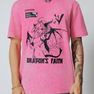 Men's Anime Vintage Acid-Washed T-Shirt, Summer
