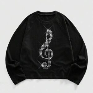 Men's Casual Fashion Music Festival Rivet & Note Pattern Raglan Sleeve Waffle Fabric T-Shirt, Spring/Autumn