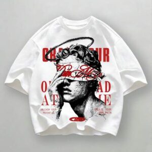 Men's Casual Fashionable Street Daily Commute Figure & Letter Print Short Sleeve White T-Shirt, Summer