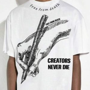 Men's Casual Fashionable Street Pencil Slogan Print Loose Fit White T-Shirt, Summer