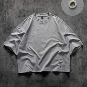 Men's Casual Metal Grommet Loose T-Shirt, Summer