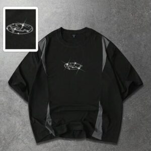 Men's Casual Spring/Summer Street American Logo Rhinestone Effect Patchwork Short Sleeve T-Shirt