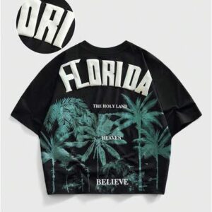 Men's Casual Vacation Tropical Letter Print Short Sleeve T-Shirt, Summer