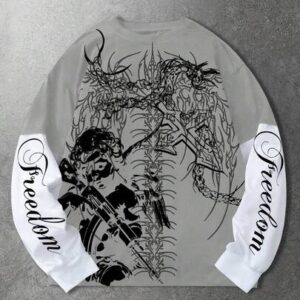 Men's Contrast Color Patchwork Gothic Style Letter Print T-Shirt