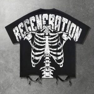 Men's Crew Neck Letter & Skeleton Print Casual Versatile Commuting Short Sleeve T-Shirt