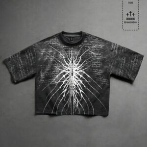 Men's Dark Gothic Print Washed Short Sleeve T-Shirt Spring/Summer