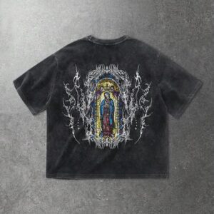 Men's Distressed Virgin Mary Graphic Washed T-Shirt