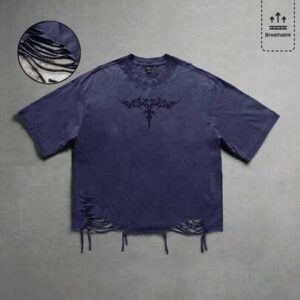 Men's Distressed Washed Ripped Loose T-Shirt, Streetwear Style