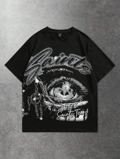 Men's Eye Graphic Print Short Sleeve T-Shirt, Casual Spring/Summer