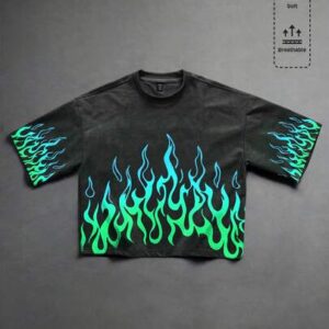 Men's Flame Print Washed Loose T-Shirt