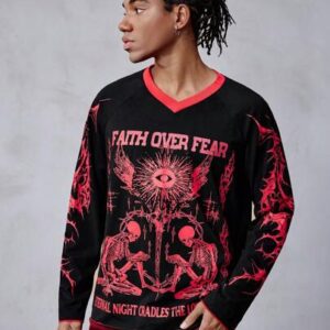 Men's Gothic Fashion Skull & Slogan Print T-Shirt, Halloween