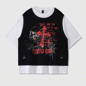 Men's Gothic Patchwork T-Shirt, Spring/Summer, Halloween