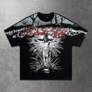 Men's Gothic Print Short Sleeve T-Shirt, Suitable For Spring And Summer