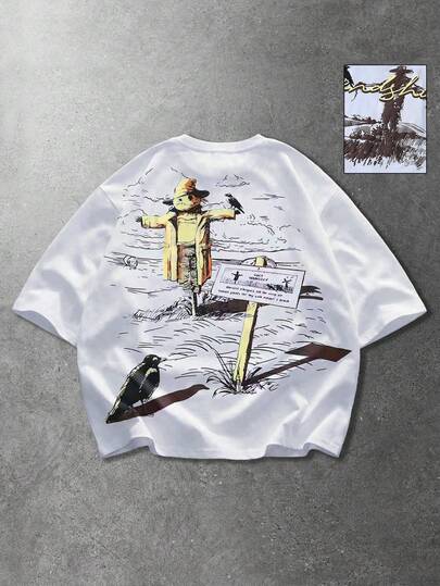 Men's Landscape Print Short Sleeve T-Shirt, Suitable For Everyday Wear In Spring/Summer