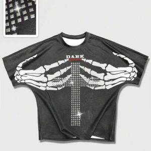 Men's Letter & Skull Hand Print Round Neck Short Sleeve Casual Versatile T-Shirt