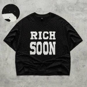 Men's Letter Embroidery & Rhinestone Decor Short Sleeve T-Shirt