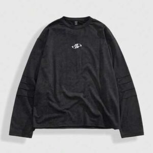 Men's Letter Print Casual Loose Fit Crew Neck Long Sleeve T-Shirt