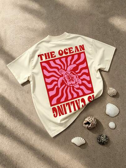Men's Letter Print Round Neck Short Sleeve Casual Versatile T-Shirt
