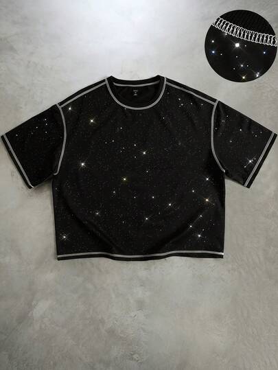 Men's Loose Fit Contrast Color Sequin Embellished T-Shirt