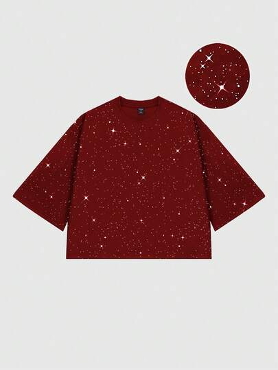 Men's Loose Fit Glitter Sequin Embellished 3/4 Sleeve T-Shirt