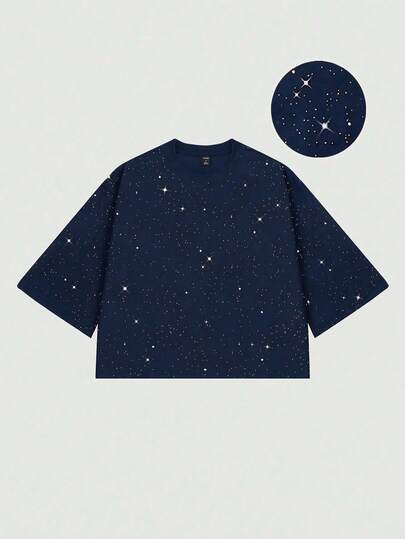 Men's Loose Fit Glitter Sequin Embellished 3/4 Sleeve T-Shirt