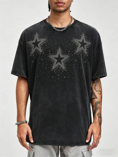 Men's Rhinestone Decor Short Sleeve Street T-Shirt