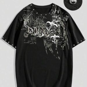 Men's Rivet Decor Printed Short Sleeve T-Shirt, Spring/Summer