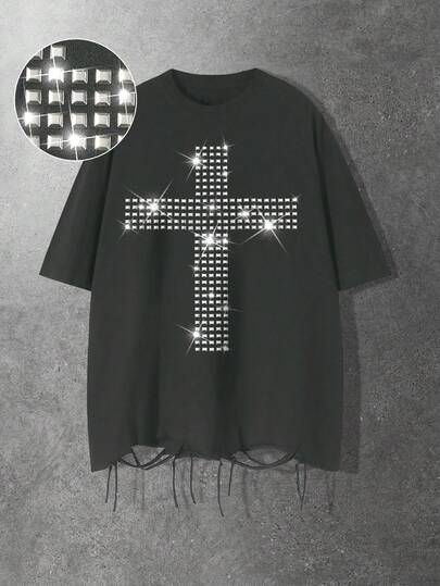 Men's Rivet Decor Round Neck Short Sleeve T-Shirt
