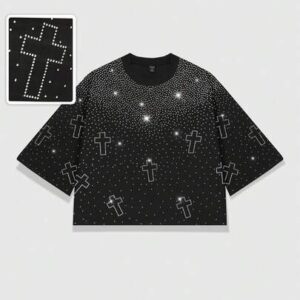 Men's Round Neck Cross Rhinestone Graphic Casual Versatile Daily Wear Short Sleeve T-Shirt