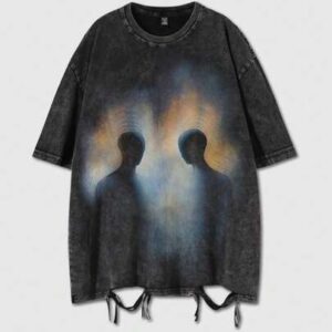 Men's Round Neck Distressed Design Human Silhouette Print Casual Versatile Daily Wear Short Sleeve T-Shirt