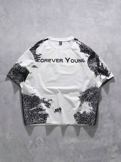 Men's Round Neck Letter Print Casual Versatile Daily Wear Short Sleeve T-Shirt