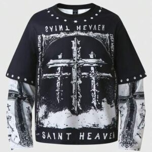 Men's Round Neck T-Shirt 2 In 1 Round Neck Long Sleeve Pullover Pullover Sweatshirt Cross Faith Print Long Sleeve, Suitable For Casual Daily Wear