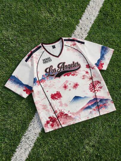 Men's Short Sleeve Vintage Cherry Blossom Graphic Casual T-Shirt