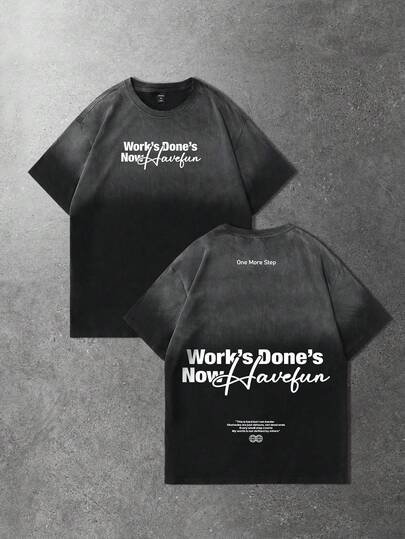 Men's Slogan Print Washed Short Sleeve T-Shirt, Suitable For Everyday Wear, Spring/Summer