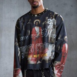 Men's Sparkling Diamond Print Pattern Loose Fit Pullover Sweatshirt