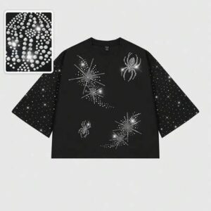 Men's Sparkling Diamond Spider Graphic 3/4 Sleeve T-Shirt