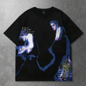 Men's Street American Dark Blurred Portrait English Print Short Sleeve T-Shirt