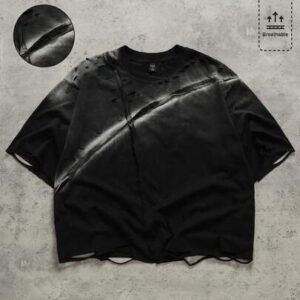 Men's Street Dark Patchwork Ripped Spray Painted T-Shirt