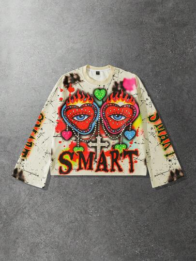 Men's Street Graphic Print Long Sleeve T-Shirt, Loose Fit