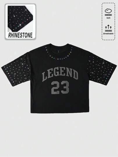 Men's Street Life Loose Fit Short Sleeve T-Shirt With Glitter Rhinestones Embroidery Design