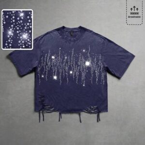 Men's Street Style Distressed Diamond Embellished Washed T-Shirt