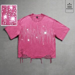 Men's Street Style Distressed Diamond Embellished Washed T-Shirt