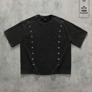 Men's Street Style Eyelet Design Round Neck Casual Short Sleeve T-Shirt