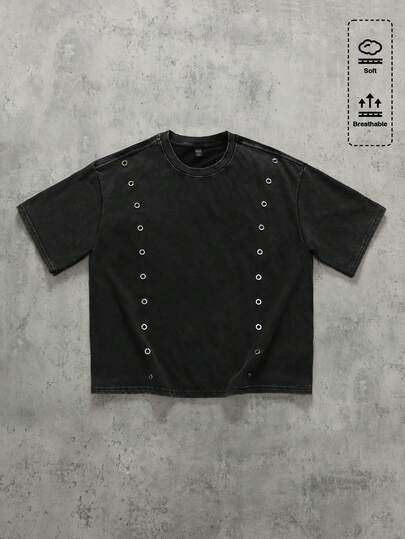 Men's Street Style Eyelet Design Round Neck Casual Short Sleeve T-Shirt